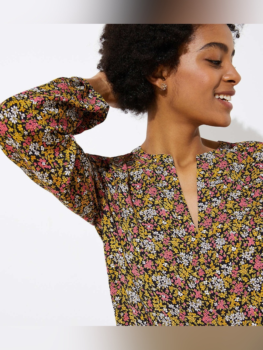 LOFT Floral Split-Neck Blouse